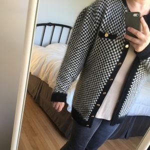 Vintage Angora and Wool Sweater Black White Gold